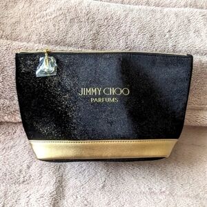 Jimmy Choo Luxury Black Gold Glittery Velvet Pouch Luxury Designer Makeup Bag
